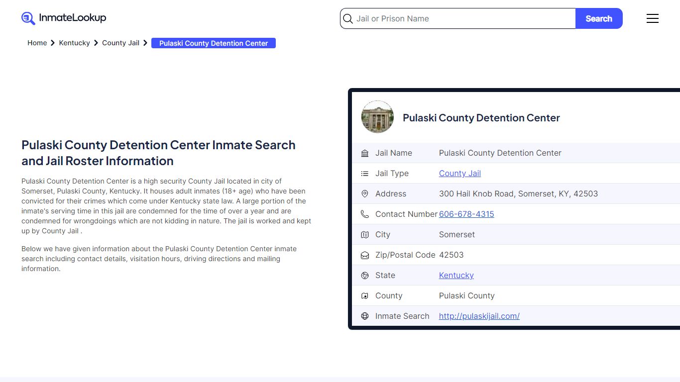 Pulaski County Detention Center Inmate Search - Somerset Kentucky ...